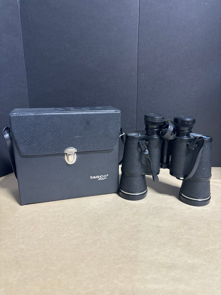 Vintage Tasco 10 x 50mm Zip Focus Binoculars w/ Case And Lens Covers