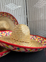 Trio of Red Rimmed Straw Sombreros