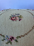 Wooden Vintage Floral Needlepoint Foot Stool AS IS (READ DESCRIPTION CAREFULLY)