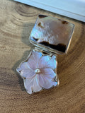 Unmarked Pink Mother of Pearl Sterling Silver Floral Slide Pendant