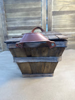 Harry And David Wooden Basket With Faux Leather Handles