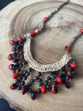 Artisan Made Beaded Bib Necklace with Hemp Accent