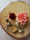 Pair of Vintage Roses Gold Tone Brooches