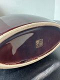 Nagoya Japanese Burgundy Floral Birds Flattened Ceramic Vase