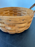 1987 Longaberger Round Basket with Leather Handles & Dried Gourd