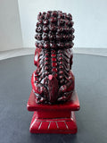 Dark Red Vintage Carved Chinese Imperial Guardian Lion Foo Dog Statue