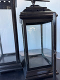 Pair of Heavyweight Black Metal & Glass Lanterns