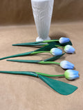 White Vase With Blue Wooden Tulips