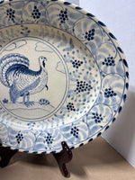 Large Blue And White Turkey Platter