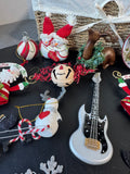 Lined Basket of Assorted Glittery Christmas Ornaments