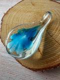 Blue Floral Art Glass Teardrop Pendant