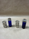 Leonard Cobalt Blue & Filigreed Silver Plate Salt & Pepper Shakers // 2 Sets Available // PRICED INDIVIDUALLY