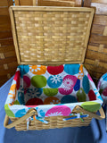 Picnic Basket with Paper Products and Table Cloth