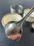 Pair of Lenox Porcelain Salt Cellars with Sterling Silver Sleeves & Scoops