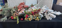 Assorted Lot of Christmas Garland, Candle Rings & Floral Stems