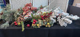 Assorted Lot of Christmas Garland, Candle Rings & Floral Stems