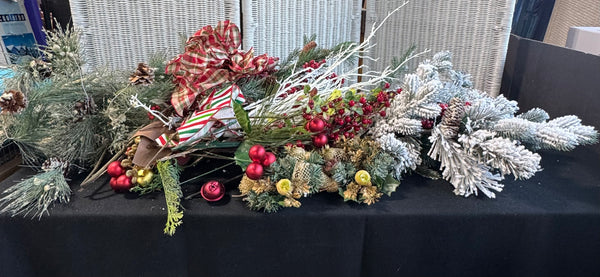 Assorted Lot of Christmas Garland, Candle Rings & Floral Stems