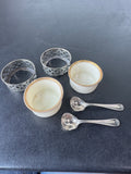 Pair of Lenox Porcelain Salt Cellars with Sterling Silver Sleeves & Scoops