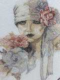 Cross Stitched 1920’s Woman with Flowers