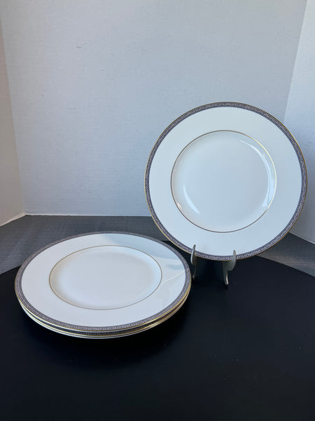 (A) 4-Piece Wedgwood England Palatia R4700 Greek Key Bone China Dinner Plates Set (3 SETS AVAILABLE—PRICED INDIVIDUALLY AT $45 EACH SET)