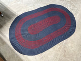 Navy and Red Oval Braided Rug, 49"x31"
