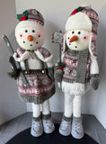 Pair of Cozy Gray Sweater Winter Standing Plush Snowmen Decor