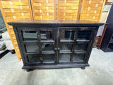 Distressed Black Console Cabinet with Glass Doors