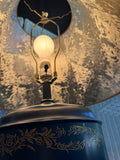 Blue Metal Tole Painted Tea Canister Lamp with Black Shade (WORKS)