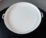 White Enamel Round Metal Serving Tray with Handles