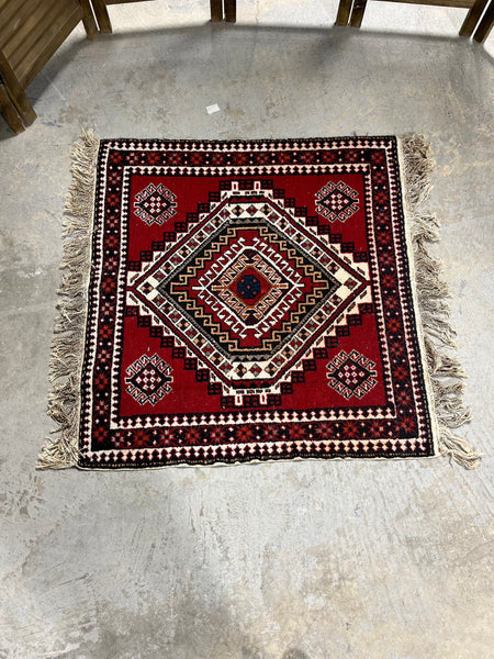 Hand Knotted Square Rug, red/brown