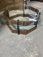 Hexagon Coffee Table with Round Glass Top