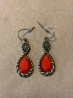 Gold Earrings with Glittery Coral Beads