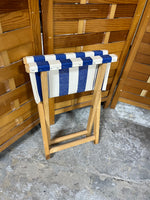Folding Seat, blue/white fabric