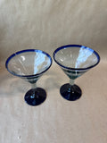 Pair of Cobalt Rimmed Mexican Style Martini Glasses