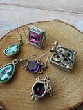 Trio of Candy Colored Rhinestone & Silver Tone Earrings (F)