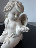 White Painted Terra Cotta Sitting Cherub Garden Sculpture