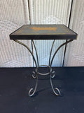 Tole Style Pig Metal Scroll & Wooden Plant Stand or Accent Table