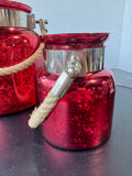 Pair of Red Mercury Glass Candle Luminaries with Rope Handles