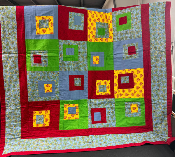 Square in Square Primary Colors Hand Made Quilt