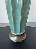 Pacific Rim Blue Fluted Ceramic Vase with Peacock Feathers