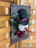 Rustic Snowman Sign (metal/fabric)