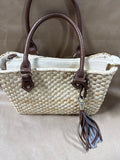 Seagrass Woven Handbag With Brown Accents (A)