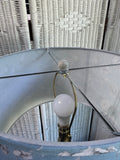 Distressed Cream Spindle Lamp with Blue Floral Shade (WORKS)