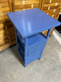 Square Blue Painted Wicker Side Table with Shelves