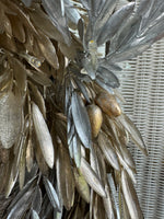 Metallic Gold & Silver Faux Leaf Pre-Lit Wreath (WORKS)