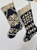 Primitive Style Needlepoint Stockings With Lace Border - Pair
