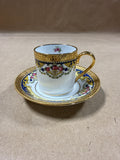 (I) Legle Limoges France Blue And Gold Teacup And Saucer — Inner Pink Flower