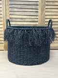 Large Black Basket with Fringe