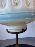 Brass & Cast Iron Vintage Boudoir Lamp with Floral Dome Milk Glass Shade (WORKS)