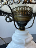 White Milk Glass & Brass Electrified Oil Hurricane Lamp (WORKS)